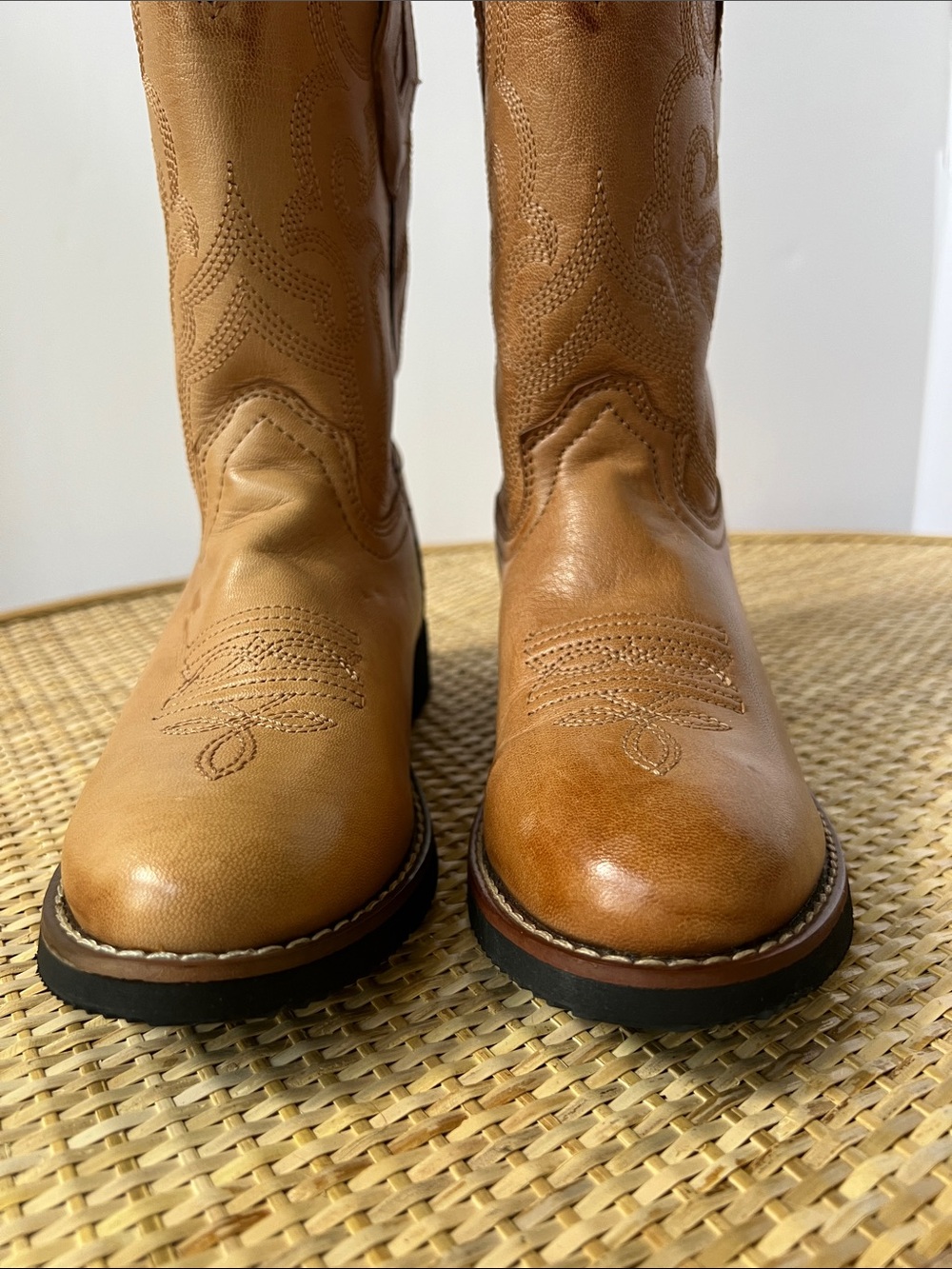 Cody James Kids Leather Cowboy Cowgirl Boots Light brown Unisex Embroidered 1.5 - Picture 4 of 12